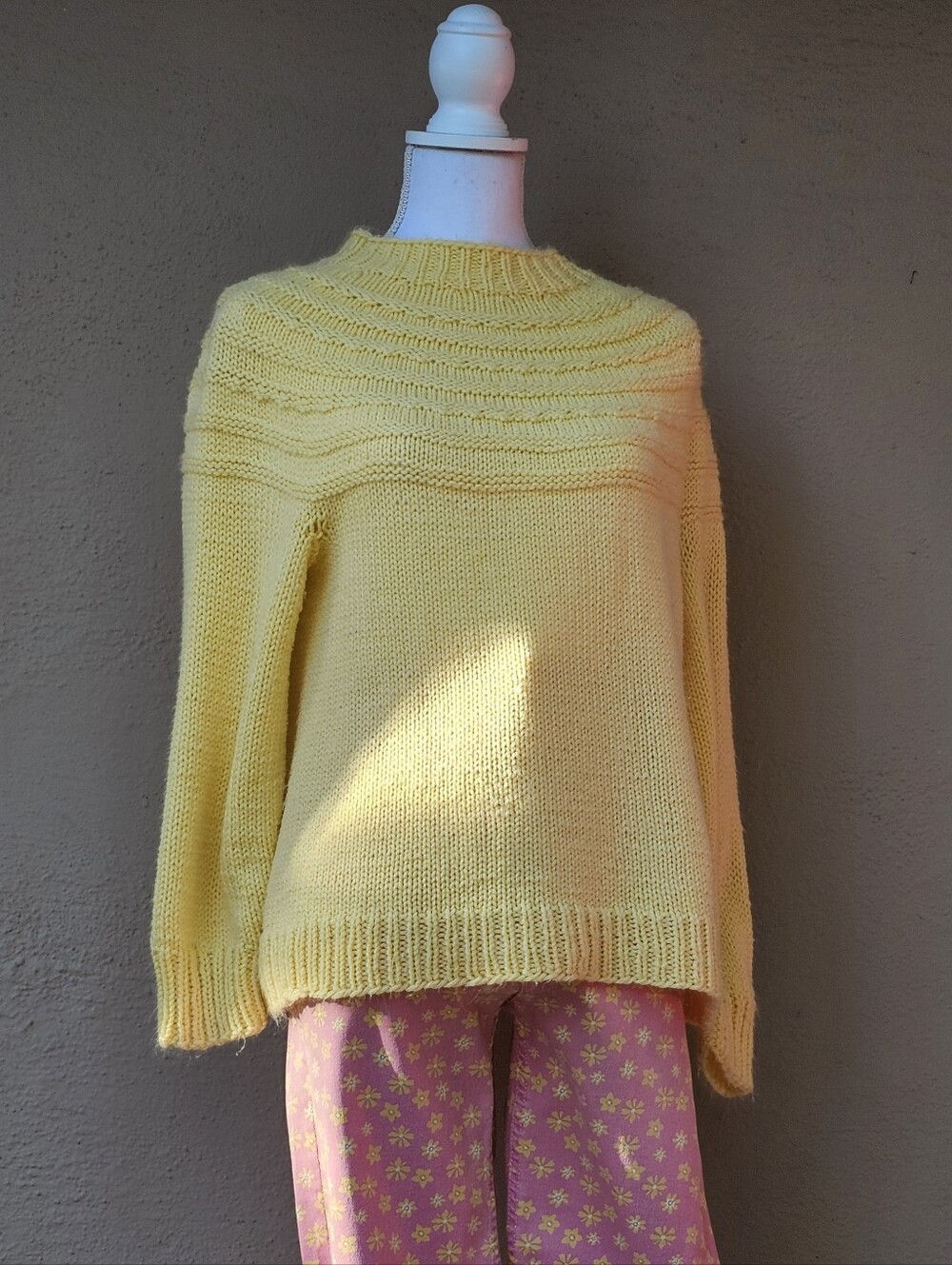 Handmade Crotchet Knit Canary Yellow Sweater Sz Med